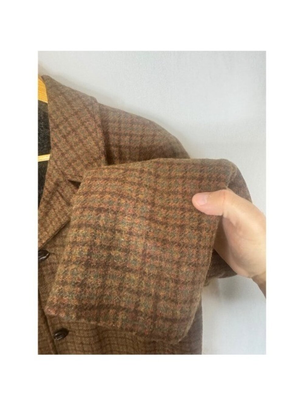 Vintage 70s Target Canada Brown Plaid Wool Orlon Pile Lined Car Coat Mens 38 - Picture 3 of 14
